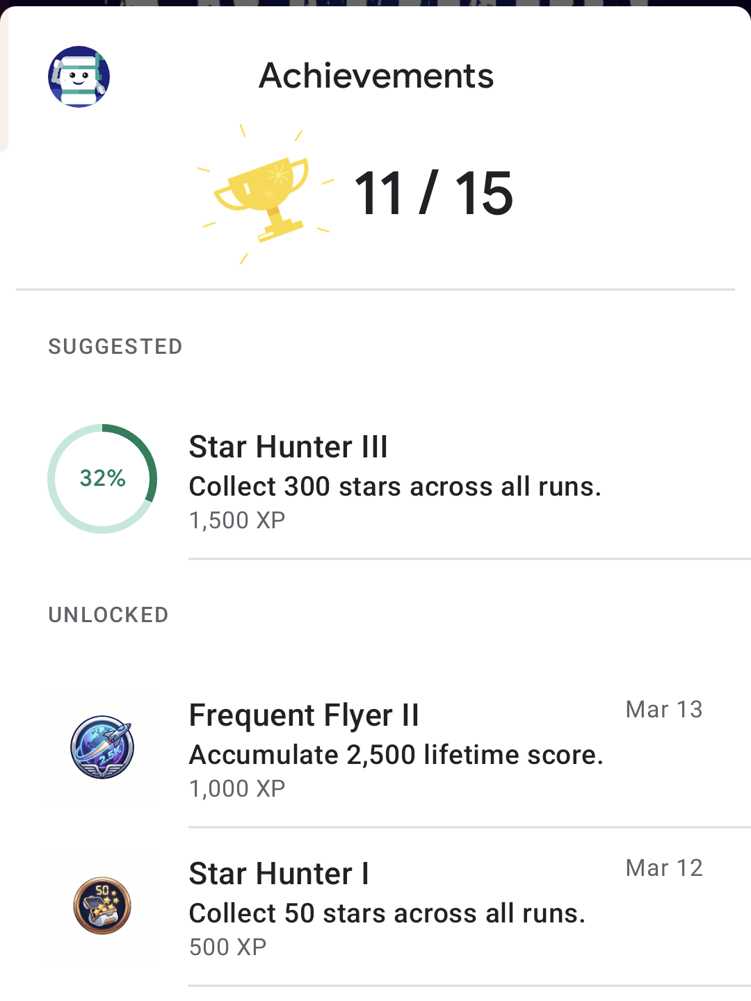 Asteroid Escape Achievements